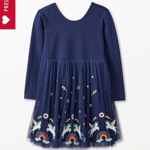 Hanna Anderson Long Sleeve Embroidered Tulle Skater Dress - unicorn starscape 2T